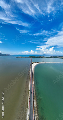 Aerial shot of Liandao Road, Fengche Island, Shigongliao, Honghai Bay, Shanwei City