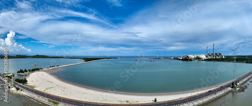 Aerial shot of Liandao Road, Fengche Island, Shigongliao, Honghai Bay, Shanwei City