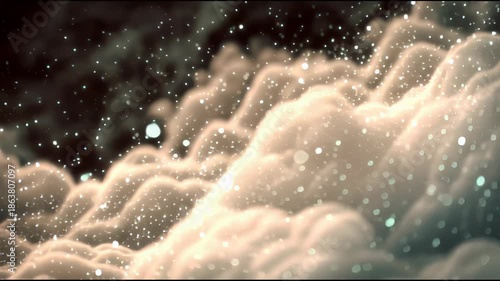 Soft particle clouds illuminated by subtle light in space create a mesmerizing celestial scene
