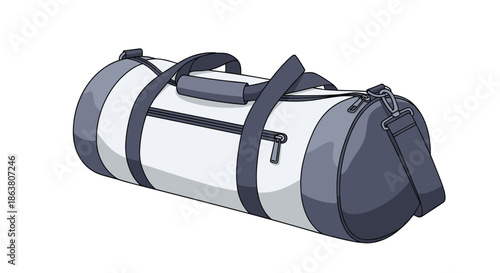 Stylish gray and white duffle bag with multiple handles and zippers designed for sports activities or weekend travel convenience.