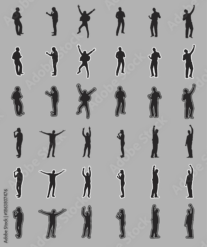 Human Silhouettes Standing in Different Poses Isolated Vector on White Background