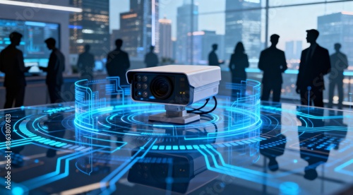 Surveillance camera in futuristic office