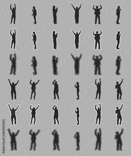 Human Silhouettes Standing in Different Poses Isolated Vector on White Background