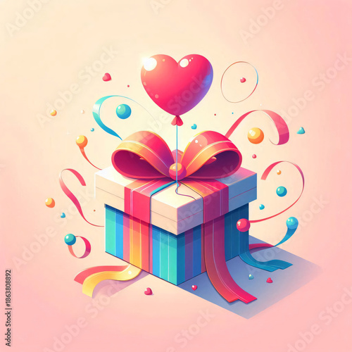 Heart-shaped balloon gift box with streamers