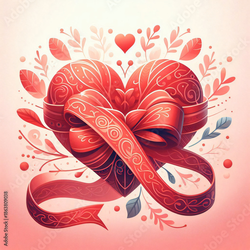 Red Heart with Ribbon and Bow