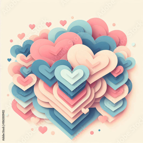 Hearts Stacked on Pink Background