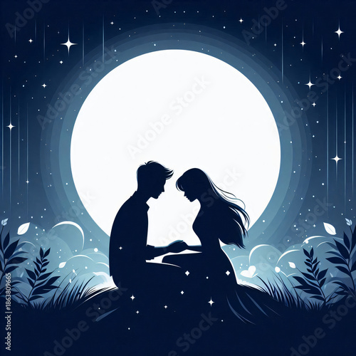 Moonlit Couple on Rock