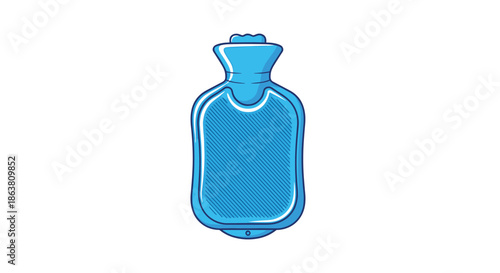 Blue rubber hot water bottle with a textured surface and a secure cap designed for warmth and pain relief during cold winter weather.