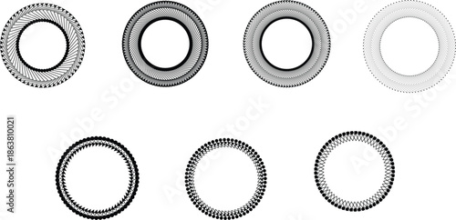 Abstract Geometric Circular Ring Pattern Set in Black and White