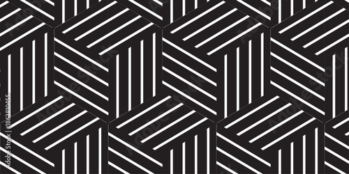 Abstract black minimal grid square line hexagons seamless hexagon polygonal pattern background vector. seamless bright white abstract honeycomb background.