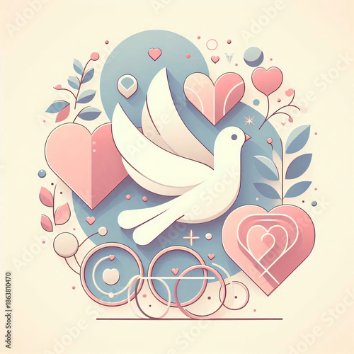 White Dove with Pink Heart and Bike