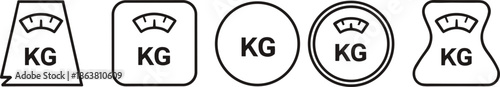 Weight Scale Icons Set with Kilogram Symbol in Outline Style Vector Illustration
