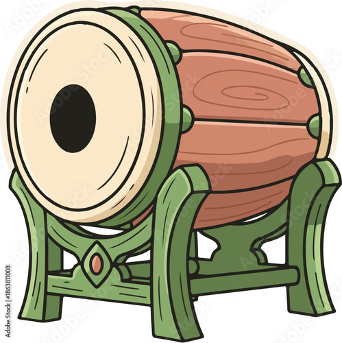 Traditional wooden drum on stand