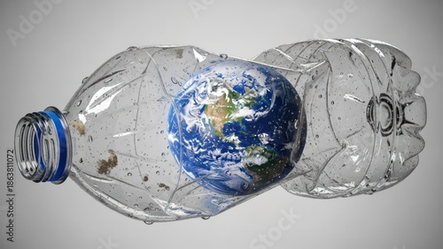 Wallpaper Mural Earth globe inside a crushed transparent plastic bottle, illustrating environmental impact Torontodigital.ca