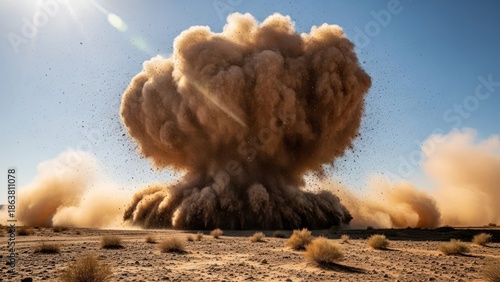 Wallpaper Mural Dramatic aerial image of large dust cloud billowing upward from a desert landscape Torontodigital.ca