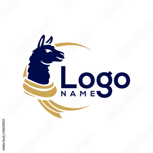 Modern llama head logo with dynamic golden swooshes and brand text