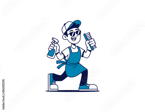 Enthusiastic barber mascot character ready for hair styling and grooming services with a cheerful smile