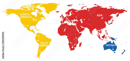 Colorful World Map Illustration with Continents.