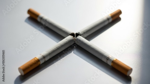 Wallpaper Mural Four cigarettes arranged to form an "X" on a reflective, clean white surface Torontodigital.ca