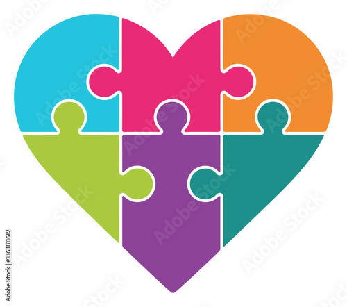Colorful Heart Shaped Jigsaw Puzzle Pieces.