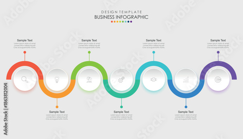 Business road map timeline infographic concept. with icons and 5, 7 options, Corporate milestones graphic elements. workflow layout, diagram, report, web design. Creative, vector	