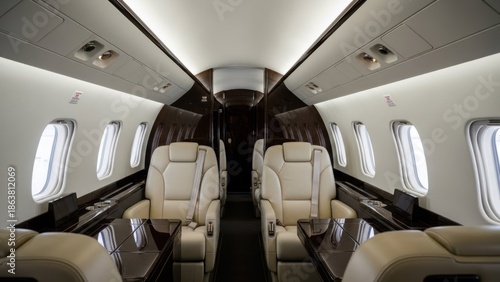 Wallpaper Mural Interior view of a private jet cabin, featuring leather seats and wooden accents Torontodigital.ca