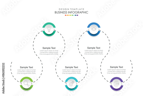 Business road map timeline infographic concept. with icons and 5, 7 options, Corporate milestones graphic elements. workflow layout, diagram, report, web design. Creative, vector	