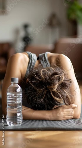 Sweaty Person Yoga Mat - Collapsing Heavy Breathing Water Bottle Exhaustion Vertical,  Video,