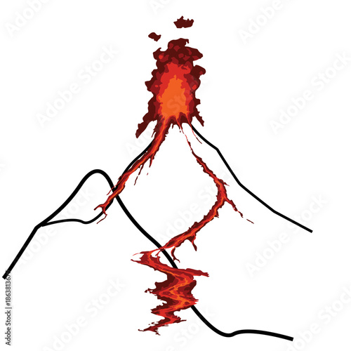 Red hot lava with a volcano in artistic vector style 