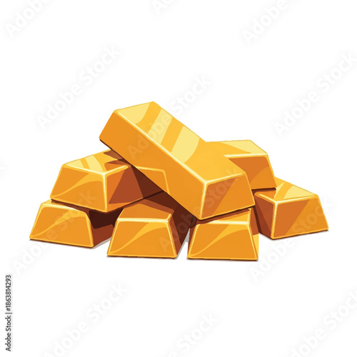 A cartoon illustration of a pile of gold bars in a cute, stylized dragon treasure hoard with warm, golden tones against a clean white background.