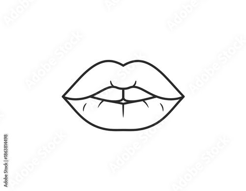 Lips icon line drawing with clean black outline