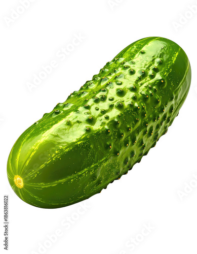 Isolated image of a vibrant green, bumpy cucumber against black