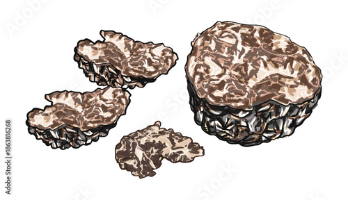 Sliced Black Truffle Mushrooms Isolated