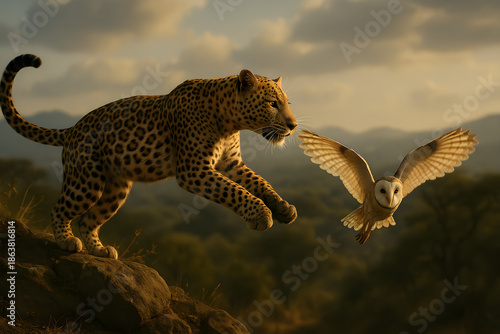 cheetah in Serengeti catching owl
