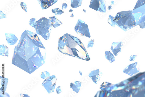 Mystic floating crystal shards glowing isolated on transparent background