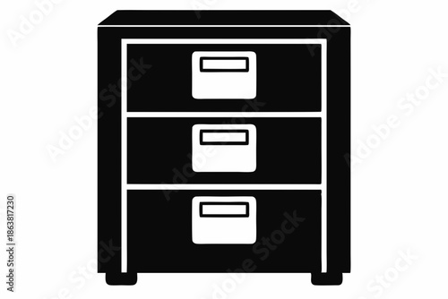 filing cabinet furniture silhouette line art vector illustration
