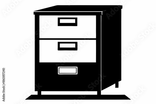 filing cabinet furniture silhouette line art vector illustration