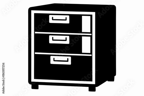 filing cabinet furniture silhouette line art vector illustration