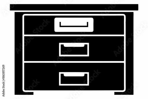 filing cabinet furniture silhouette line art vector illustration