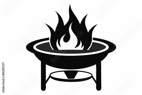 fire pit table silhouette line art vector illustration
