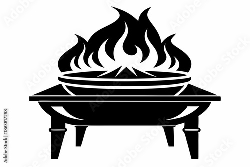 fire pit table silhouette line art vector illustration