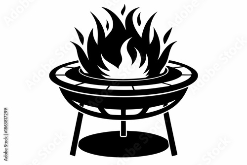 fire pit table silhouette line art vector illustration