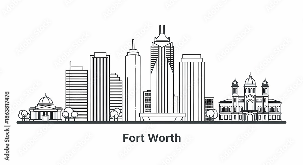 Obraz premium Fort Worth Texas city skyline illustration.