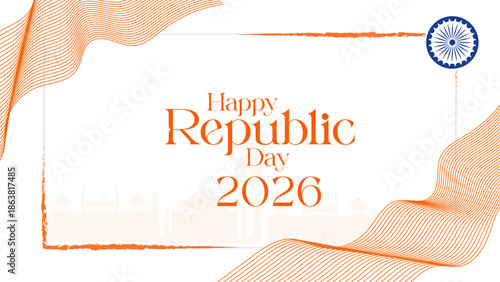 Creative Republic Day 2026 design representing Indian national pride with tricolor theme, Ashoka Chakra and patriotic elements. Perfect for 26 January celebrations, social media posts, banners, poster