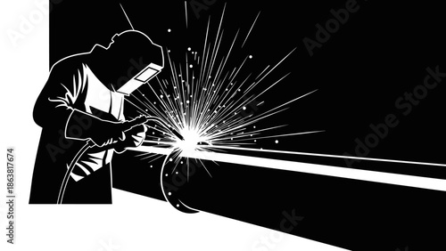 Welding Worker in Protective Gear Working.