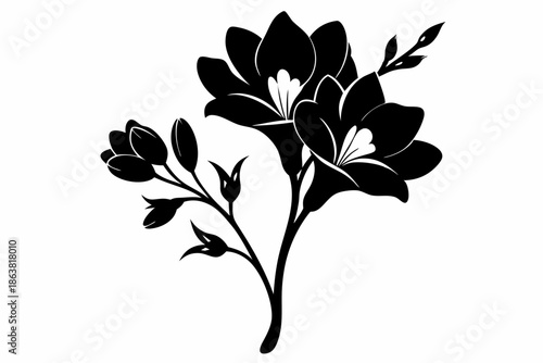 freesia silhouette line art vector illustration
