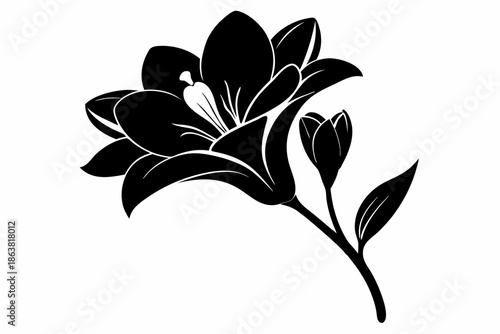 freesia silhouette line art vector illustration