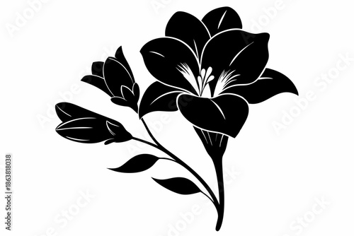 freesia silhouette line art vector illustration