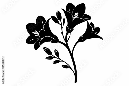 freesia silhouette line art vector illustration