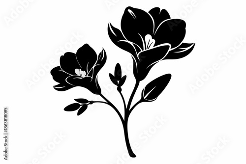 freesia silhouette line art vector illustration